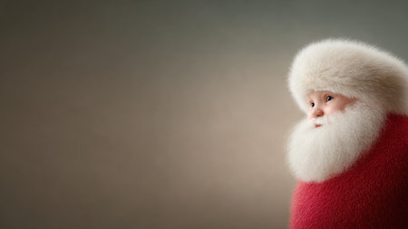 A cartoonish image of Santa Claus with a red suit and white hat. The image is a close up of the character and the background is a greyish colorの素材