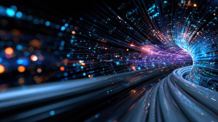 A long blue and white tube with a lot of lights in it. The tube is very long and it looks like it is going on foreverの素材