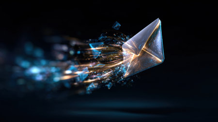 A blue envelope is flying through the air with a lot of sparkles. The envelope is surrounded by a lot of colorful and bright lights, giving the impression of a magical and fantastical sceneの素材