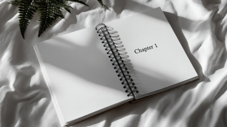 A spiral bound book with the word chapter on the first page. The book is on a white surfaceの素材