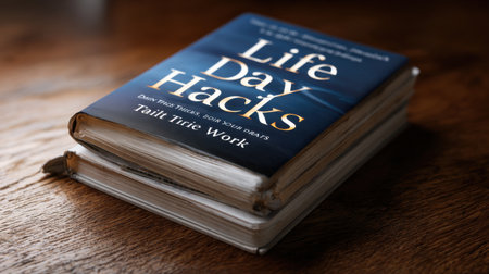 A book titled Life Day Hacks is stacked on top of another book. The book is about how to make the most of your dayの素材