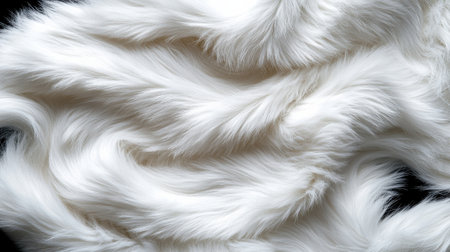 A white fur with a black background. The fur is long and fluffyの素材
