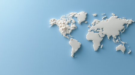 A white world map with the United States and Canada highlighted. The map is on a blue backgroundの素材
