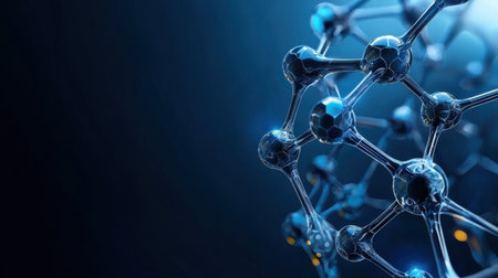 A close up of a molecule with many spheres. The spheres are all different sizes and are arranged in a way that creates a sense of depth and complexityの素材