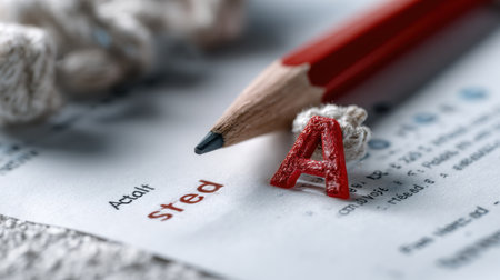 A pencil is placed on top of a piece of paper with the word "Adult" written on itの素材