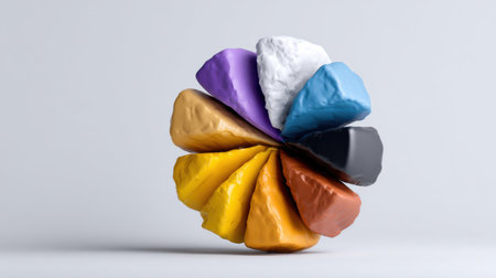 A colorful rock formation with a yellow and black piece in the middle. The rock formation is made up of different colored rocks, including yellow, blue, purple, and blackの素材