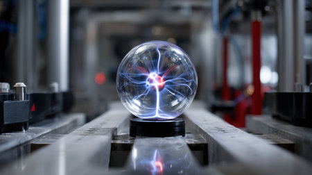 A glowing ball of light is suspended in a glass container. The light is so bright that it is almost blinding. Concept of wonder and awe at the beauty of the glowing ballの素材