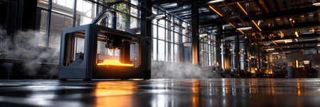 A black box with a glowing object inside. The room is dimly lit and the object inside the box is emitting a lot of heatの素材