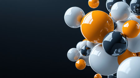 A bunch of colorful spheres are floating in the air. The spheres are of different sizes and colors, creating a visually interesting and dynamic scene. Concept of playfulness and creativityの素材