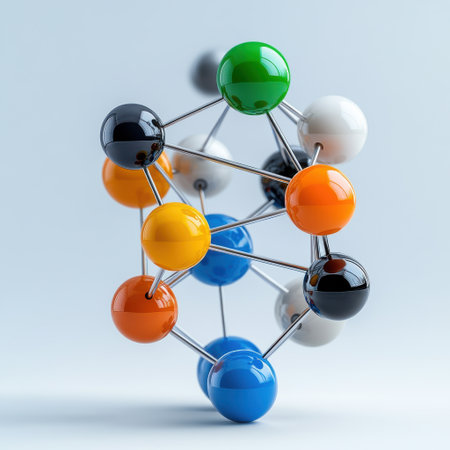 A colorful ball with a green and black one in the middle. The balls are connected by a wireの素材