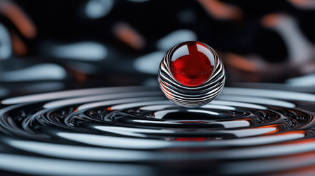 A red ball is floating on top of a wave of water. The water is dark and the ball is the only bright object in the sceneの素材