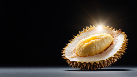 A large, yellow fruit with a hole in the middle. The fruit is surrounded by darkness, giving it a mysterious and intriguing appearanceの素材