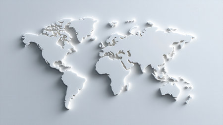 A white world map with a lot of detail. The map is very detailed and has a lot of white spaceの素材