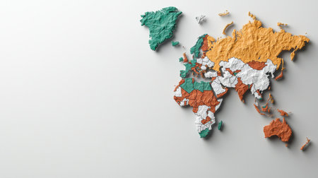 A colorful map of the world with a white background. The map is made of different colors and has a unique textureの素材