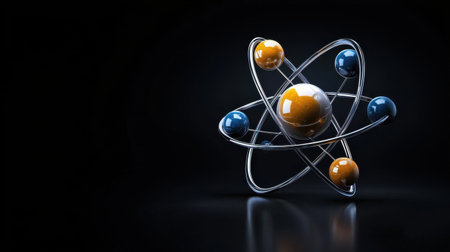 A sphere with a blue and orange center and four other spheres surrounding it. The sphere is a representation of a moleculeの素材