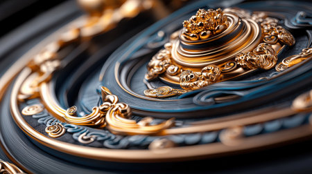 A gold and blue design with a gold flower on top. The design is very intricate and detailedの素材