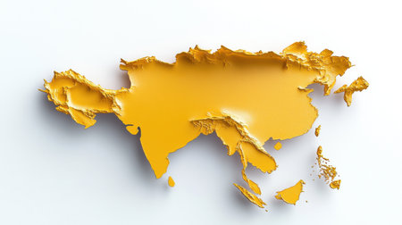 A yellow map of Asia with a lot of detail. The map is very detailed and has a lot of textureの素材