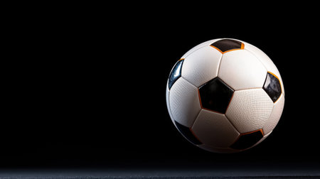 A white and black soccer ball is in the air. The ball is the main focus of the imageの素材
