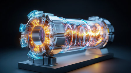 A glowing tube with a blue center and orange edges. The tube is surrounded by a black backgroundの素材