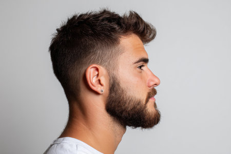 A man with a shaved head and a beard. He has a beard on his chin and mustacheの素材