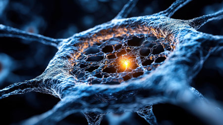 A close up of a blue and orange blob with a yellow light in the center. The image is abstract and surreal, with a sense of mystery and intrigue. The blue and orange colors create a sense of depthの素材