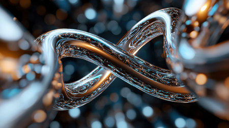 A silver and gold chain with a twisted shape. The chain is made of metal and has a shiny appearance. The twisted shape of the chain gives it a unique and interesting lookの素材