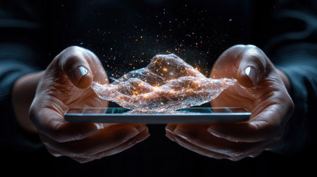 A person is holding a cell phone in their hands, with a glowing, glowing, glowing, glowing, glowing, glowing, glowing, glowing, glowing, glowing, glowing, glowing, glowing, glowing, glowing, glowing,の素材