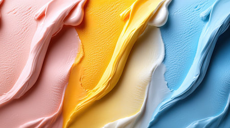 A colorful swirl of paint with a blue stripe. The colors are bright and vibrant, creating a sense of energy and excitement. The painting seems to be a work of abstract artの素材