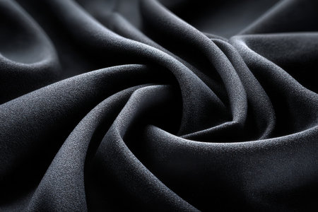 A close up of a black fabric with a shiny, wet look. The fabric is curled and twisted, giving it a unique and interesting appearanceの素材