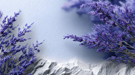A beautiful purple flower with a white background is the main focus of the image. The flower is surrounded by a rocky, white background, which adds a sense of depth and contrast to the sceneの素材
