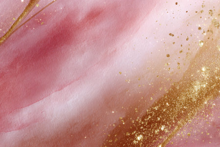 A beautiful pink background with gold glitter and a gold line running through it. The gold line is on the right side of the pink background, creating a sense of movement and depthの素材