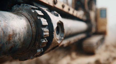 A dirty looking piece of machinery with a chain on it. The chain is rusty and worn. The machine is in a muddy areaの素材