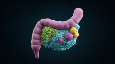 A colorful, fuzzy, and somewhat creepy looking organ is shown in a close up. The organ is pink and purple, and it is a stomach or a large intestineの素材