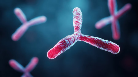 A red and blue cell with a white stem. The cell is in the air and is surrounded by other cellsの素材