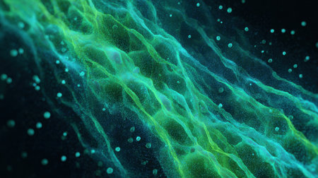 A green and blue line with many small dots. The line is very long and it looks like it is made of many small piecesの素材