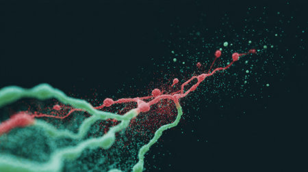 A green and red line with red dots on it. The line is very long and it looks like it is made of some kind of materialの素材