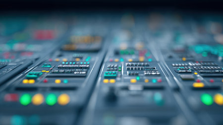 A computer monitor with many buttons and lights. Concept of technology and complexityの素材