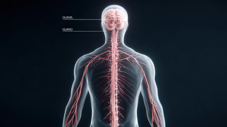 Human body anatomy with circulatory system on dark background. 3D illustrationの素材