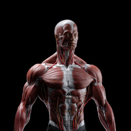 Human Anatomy - Muscles and Veins isolated on black backgroundの素材