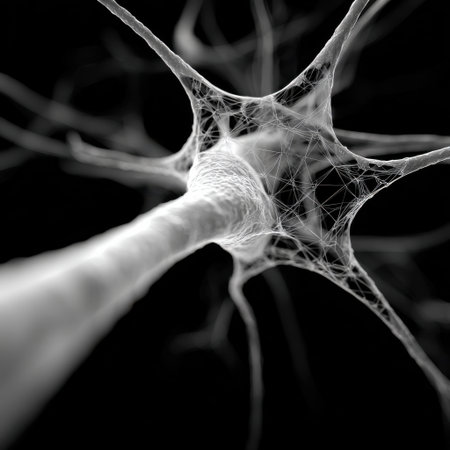 Neuron (neuron) on black background, 3D illustrationの素材