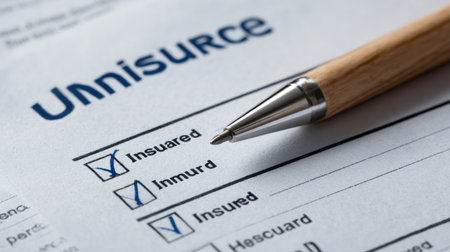 A pen is on a piece of paper that says Uninsured. The pen is on the paper in a way that it looks like it is checking the paperの素材