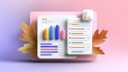 A colorful chart with a leafy background. The chart is a graph of some sort, and the leafy background suggests a natural or organic themeの素材