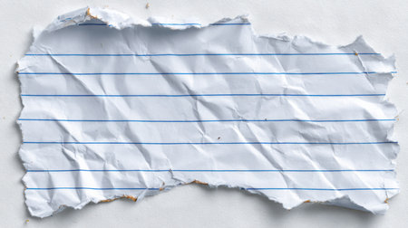A torn piece of paper with blue lines. The paper is ripped and has a rough texture. The blue lines are faint and barely visible. Concept of disarray and chaosの素材