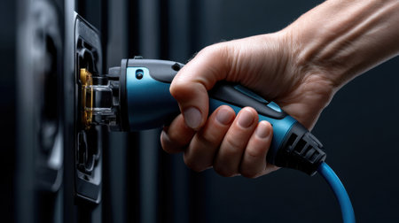 A person is plugging in a device into a wall outlet. Concept of convenience and ease, as the person is able to quicklyの素材