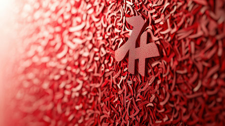 A detailed red paper cutout of the Chinese character "Fu," symbolizing good fortune, placed in a modern artistic compositionの素材