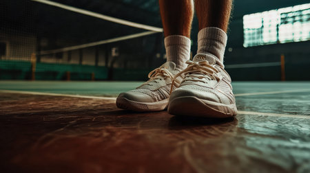 Wristbands and non-marking shoes on a badminton courtの素材