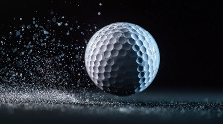 A dynamic shot of a golf ball mid-air after being hitの素材