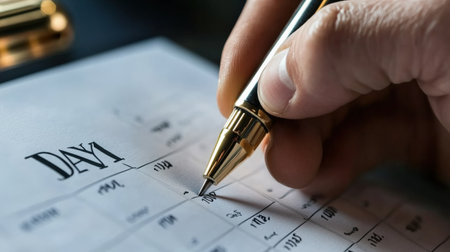 A person writing 'Day 1' on a blank calendar, symbolizing the start of something newの素材