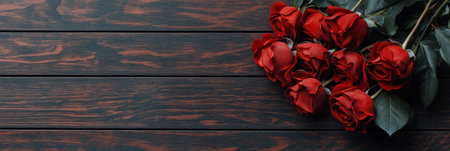 A top view of a bouquet of glowing heart-shaped roses on a tableの素材