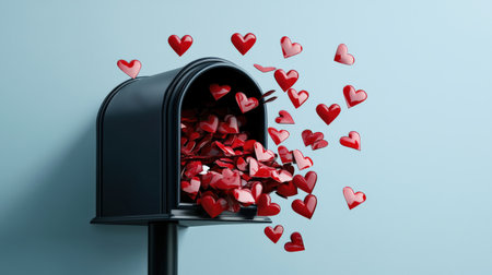 An illustration of a mailbox filled with heart-shaped letters and envelopesの素材